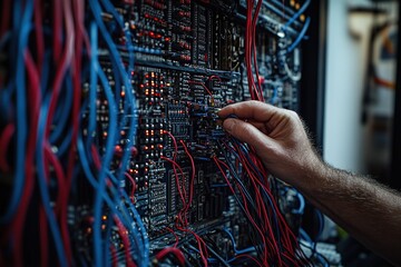 Poster - Expert Technician Connects Complex Wiring System in Advanced Technology