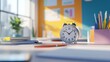 © Atmospheric stock - Bright classroom with alarm clock and colorful supplies in morning light