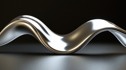 Poster - Abstract wavy metallic silver form.
