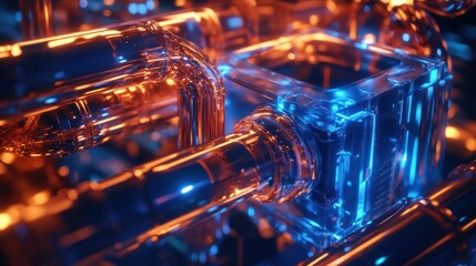 Fototapete - Abstract representation of interconnected transparent pipes in vibrant colors.