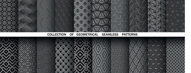 Aufkleber - Geometric set of seamless black and gray patterns. Simple vector graphics