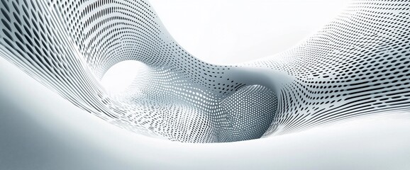 Poster - Abstract white architectural design with perforated patterns, creating a flowing, tunnel-like structure.