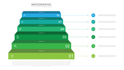 Wall Mural - infographic template. 6 options stairs design with beautiful colors. vector timeline elements for pr