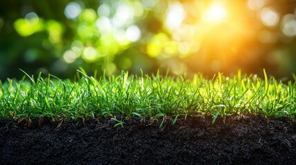 Wall Mural - Green grass, soil, sun.