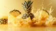 © jobim - Pineapple splash, fresh yellow background, with pineapple and juice in the air, creating an attractive visual effect.
