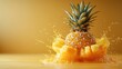 © jobim - Pineapple splash, fresh yellow background, with pineapple and juice in the air, creating an attractive visual effect.