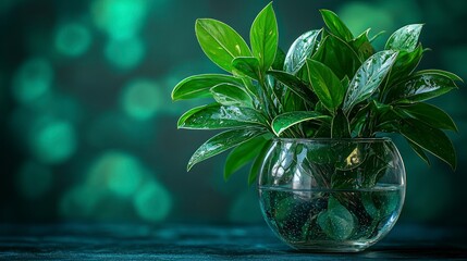 Wall Mural - Green plant in glass vase.