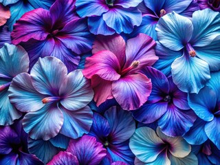 Wall Mural - Candidly captured, a hibiscus bursts with vibrant blue-purple hues in a soft, floral gradient.