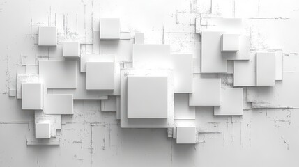 Wall Mural - Abstract white cubes and squares on textured background.