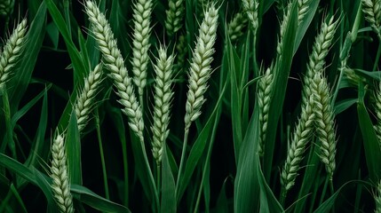 Canvas Print - Close-up of lush green wheat stalks in full growth