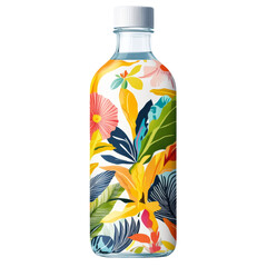 Aufkleber - A clear plastic water bottle features a vibrant tropical floral design wrapping its body.