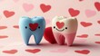 © atipong - Cute blue and pink tooth with red heart on background St Valentines day card