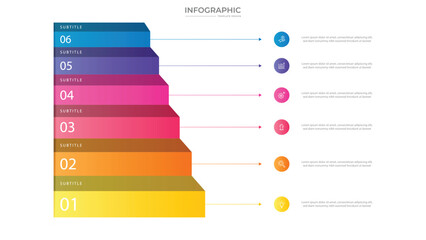 Wall Mural - infographic template. 6 options stairs design with beautiful colors. vector timeline elements for pr