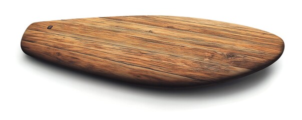 Realistic illustration of a wood surfboard, detailed grain and texture, on a clean white background.