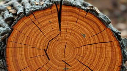 Close-up view of a tree trunk cross-section showcasing the intricate rings, patterns, and textures of the wood
