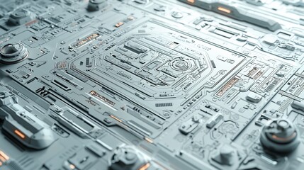 Poster - Futuristic white tech panel with orange accents.