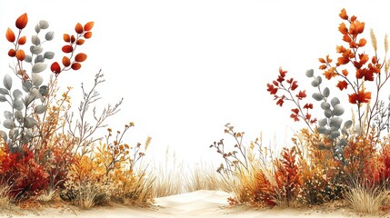 Wall Mural - Autumnal foliage and grasses on sand.