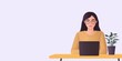 © gunzexx png and bg - A young woman engaged in work at a stylish modern desk setting, featuring a laptop and a small plant, epitomizing productivity and modern work culture for professionals.