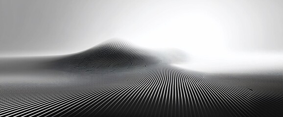 Poster - Abstract grayscale landscape with a textured hill and lines.