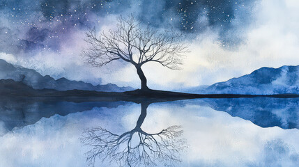 Wall Mural - a tree is reflected in the water of a lake
