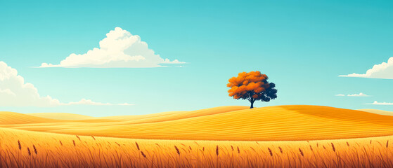 Wall Mural - A tree stands in a field of tall grass