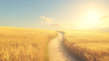 Wall Mural - A path winds through a field of tall golden grass
