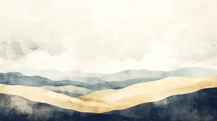 Wall Mural - a painting of a mountain range with a cloudy sky