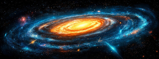 a spiral galaxy with a bright orange center