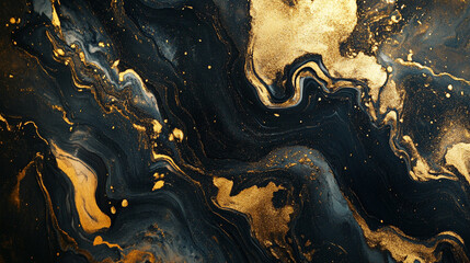 Poster - Elegant black and gold abstract pattern with flowing textures and shades