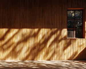 Poster - Sunlight shadows on wooden wall and floor.