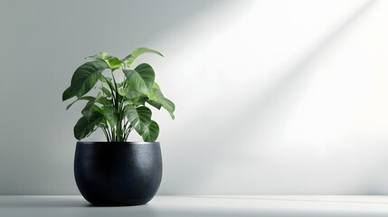 Wall Mural - A lush green plant in a dark textured pot