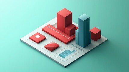 Poster - Isometric 3D graph showing data analysis and growth.
