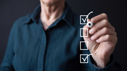 Poster - Businessman Checking Document Approval Sign for Project Acceptance and Quality Assurance Assessment Purpose
