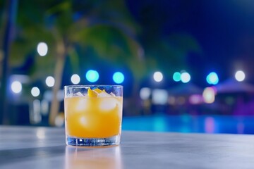 Tropical cocktail, night poolside bar