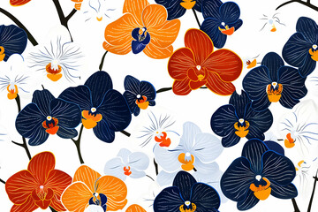 Naklejka na meble Illustration - Vibrant Orchid Bloom Pattern Orange Blue White Floral Background