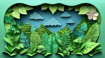 Wall Mural - Paper layered nature scene.