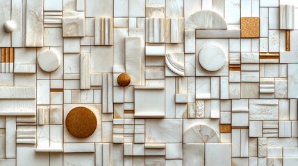 Aufkleber - Abstract geometric white and gold marble mosaic pattern.