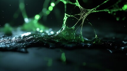 Abstract Green Glowing Slime with Web-like Structure