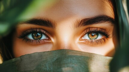 Wall Mural - Womans Eyes Partially Hidden Behind Fabric