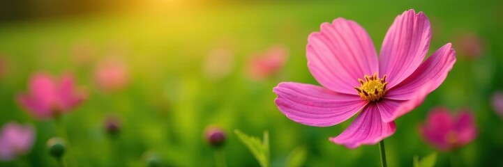 vibrant cosmos flower with delicate petals in a lush green field, nature, wildflowers