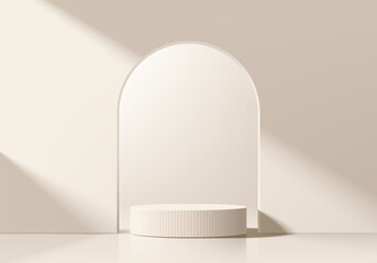 Wall Mural - cream 3d cylindrical podium background in arch gate backdrop, studio wall scene. minimalist 3d mocku