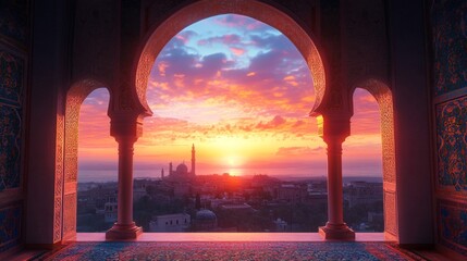 Poster - Majestic Sunrise Viewed Through An Ornate Archway