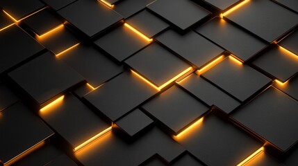 Wall Mural - Abstract Black Squares With Orange Illumination