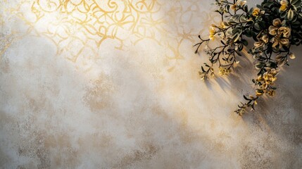 Wall Mural - Golden textured background with delicate yellow flowers