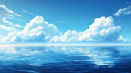 Naklejka na meble Ocean, sunny sky, clouds, reflection, tranquil, background, digital art, website