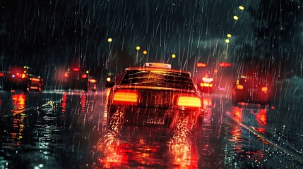 Wall Mural - car on the road in the rain at night