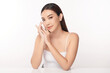 © kitthanes  - Beautiful young asian woman with clean fresh skin on white background, Face care, Facial treatment, Cosmetology, beauty and spa, Asian women portrait.