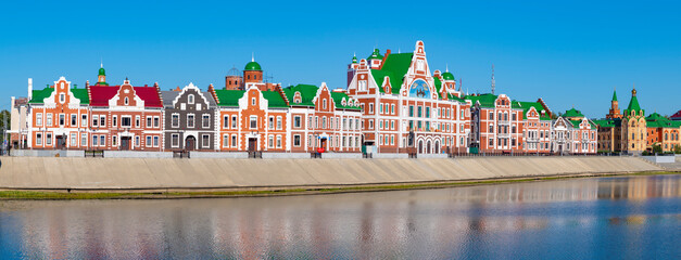 Wall Mural - Panorama of the Amsterdam embankment on a sunny August day. Yoshkar-Ola