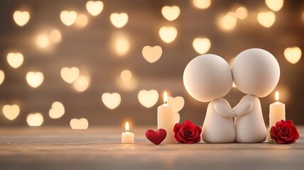 Poster - a romantic valentine's day setting with soft candlelight, red roses, and a cozy ambiance, a couple h