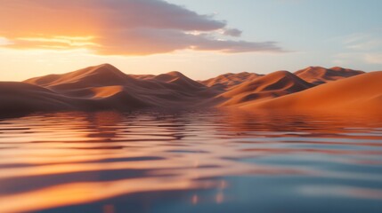 Poster - Desert Dunes Reflecting In Calm Sunset Water